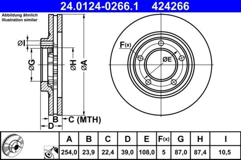 Image of ATE 24.0124-0266.1 Brake disc Vented, Coated Brake Disc (82)