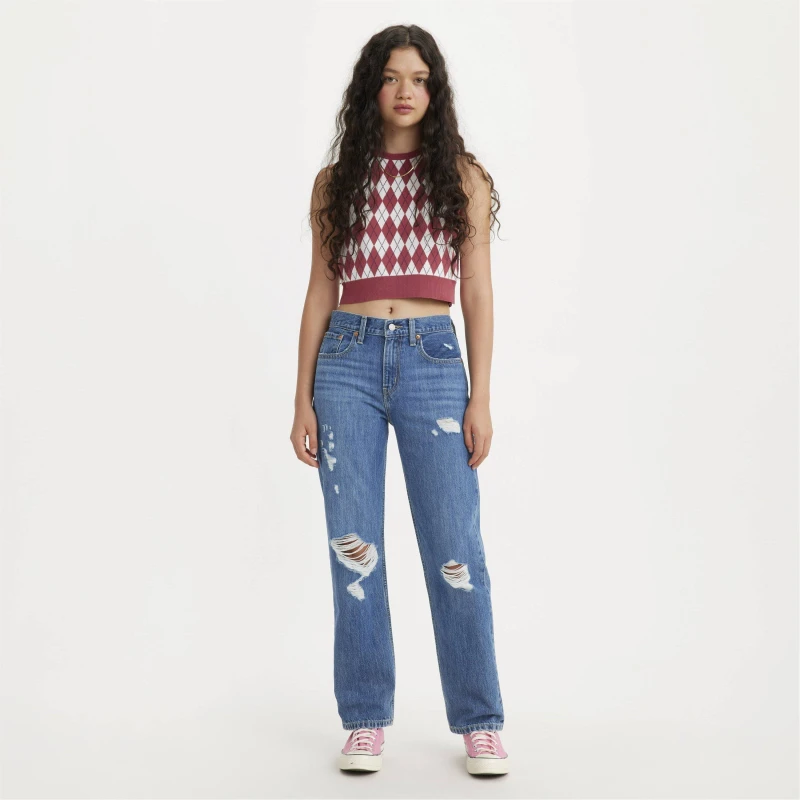 Image of Levis Straight Ripped Jeans - Blue Blue 24 L32