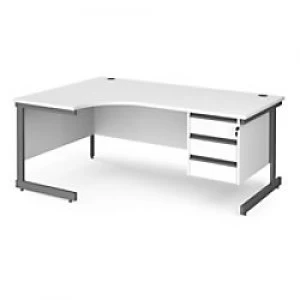 image of Dams International Left Hand Ergonomic Desk with White MFC Top and Graphite Frame Cantilever Legs and 3 Lockable Drawer Pedestal Contract 25 1800 x 12