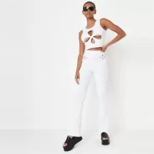 Missguided Rib Flare Cut Out Detail Trouser - White