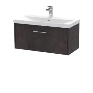 image of Hudson Reed Juno 800mm Wall Hung 1 Drawer Vanity & Thin-Edge Basin - Metallic Slate