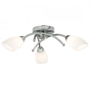 Image of 3 Light Flush Multi Arm Ceiling Light Chrome and Opal Glass, G9