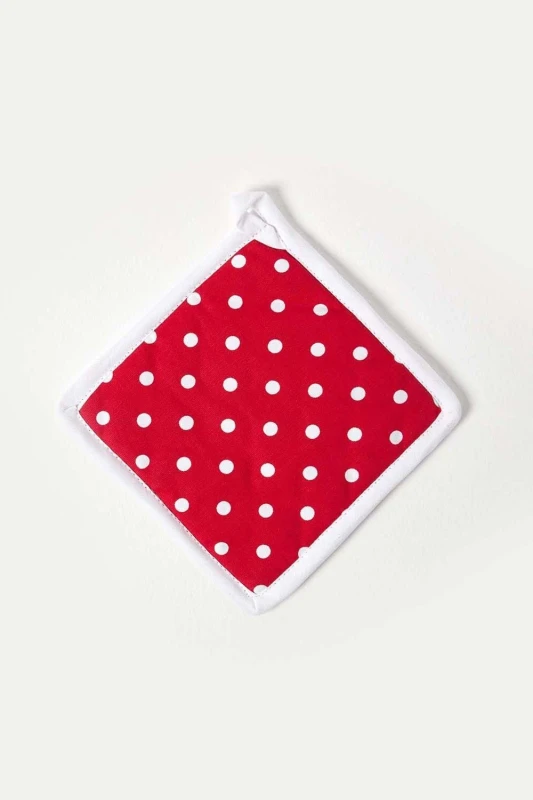 Image of Homescapes Cotton Polka Dot Red White Pot Holder Red unisex