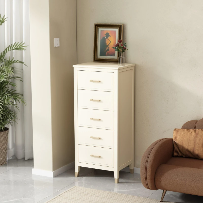 Image of Cabinet Bits Palazzi 5 Drawer Narrow Chest of Drawers in Off-White Off-White Unisex