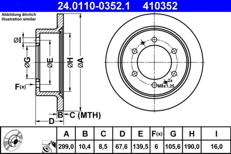 Image of ATE 24.0110-0352.1 Brake disc Solid, Coated, Alloyed/High-carbon Brake Disc (82)