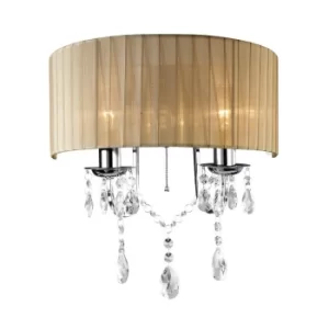 image of Olivia Wall Lamp Switched with Soft Bronze Shade 2 Light Polished Chrome, Crystal