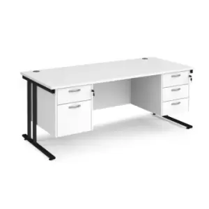 Image of Office Desk Rectangular Desk 1800mm With Double Pedestal White Top With Black Frame 800mm Depth Maestro 25 MC18P23KWH
