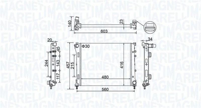 Image of MAGNETI MARELLI Engine radiator MAGNETI MARELLI 350213151100