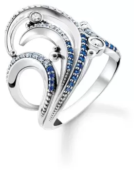 image of Thomas Sabo TR2378-644-1-60 Blue Stones Wave Ring S - S Jewellery