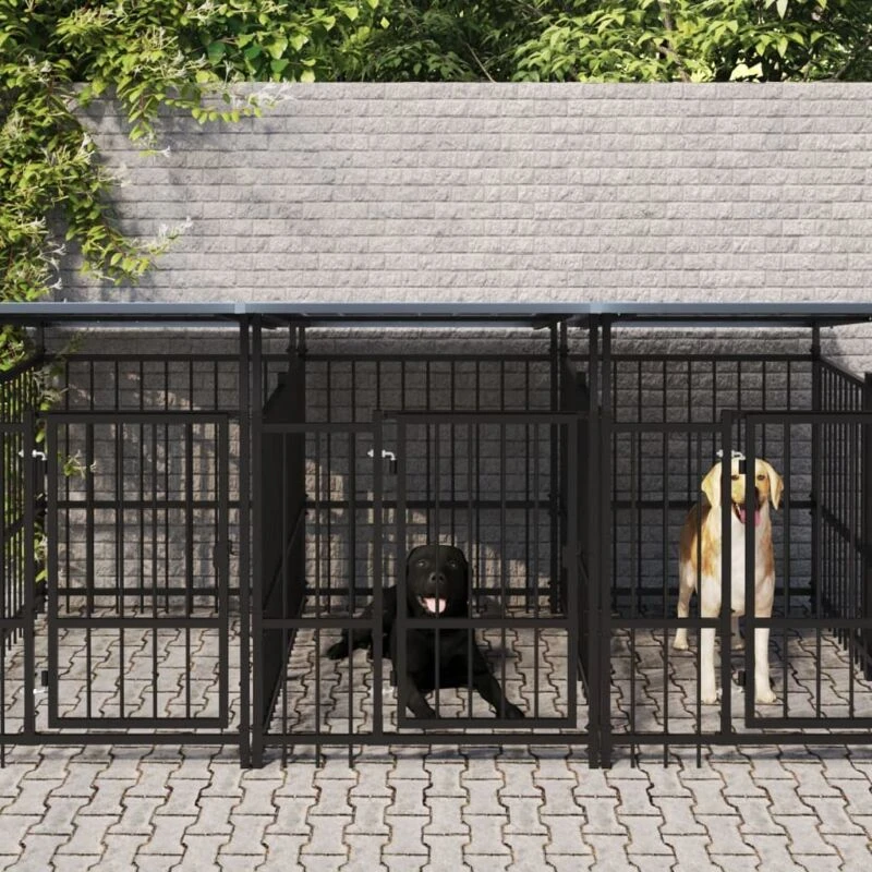 Image of VIDAXL Outdoor Dog Kennel with Roof Steel 9.38 m² Vidaxl 3124592