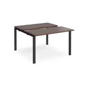 Image of Bench Desk 2 Person Starter Rectangular Desks 1200mm With Sliding Tops Walnut Tops With Black Frames 1200mm Depth Adapt