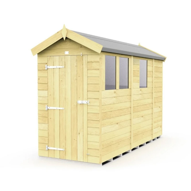 Image of Buttercup Farm 4 x 9 Feet Apex Shed - Single Door W/ Windows - L272 x W118 x H217cm in Brown Brown Unisex