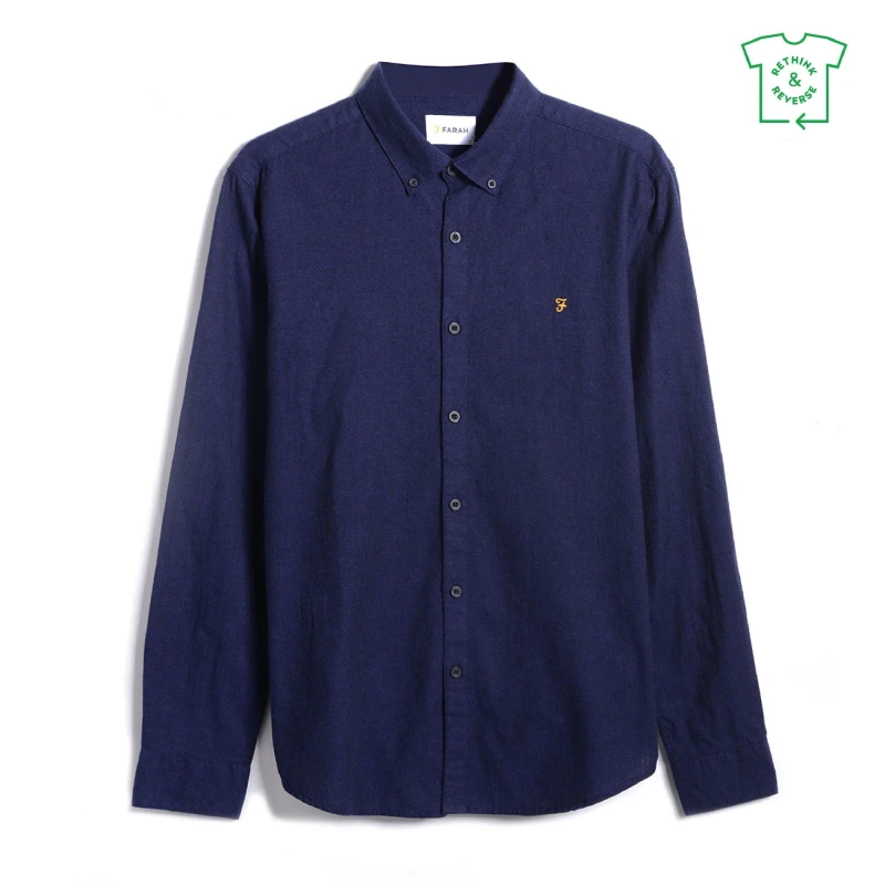 Image of Farah Steen Brushed Cotton Long Sleeve Shirt Adults - Blue Blue XS