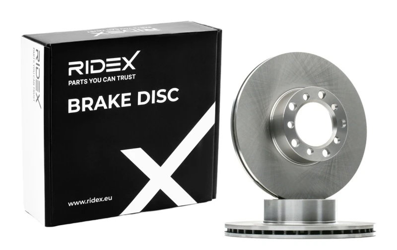 Image of RIDEX 82B0885 Brake disc Front Axle, Vented, Cast Iron, Uncoated, Untreated, without bolts/screws Cast Iron Brake Disc (82)