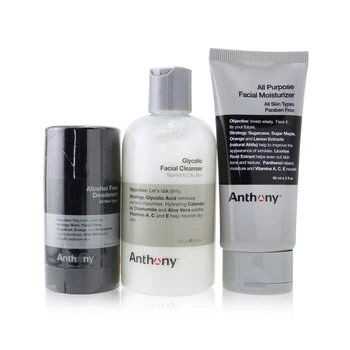 Image of AnthonyBasic Kit With Alcohol Free Deodorant: Cleanser 237ml + Moisturizer 90ml + Deodorant 70g 3pcs Gift set