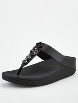 Image of Fitflop Fino Textured Circles Toe Post Sandal - Black