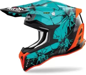 Image of Airoh Strycker Crack Carbon Motocross Helmet, black-green-orange, Size L, black-green-orange, Size L