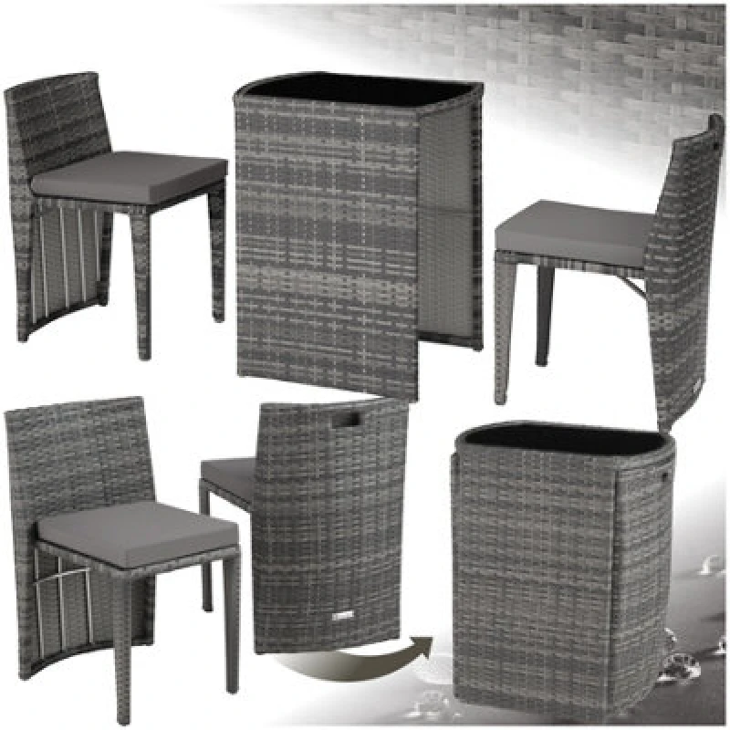 Image of Tectake Garden Table & Chairs Hamburg - 2 Chairs, 1 Dining Table, Bistro Set - Grey