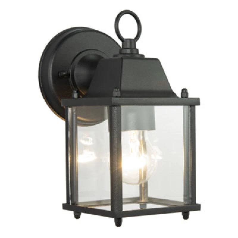 Image of Happy Homewares Contemporary Exterior Lantern Wall Light Fitting In Black With Clear Glass Sides