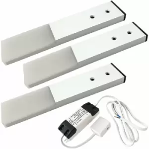 Image of 3x aluminium Slim Rectangle Under or Over Cabinet Kitchen Light & Driver Kit - Natural White led