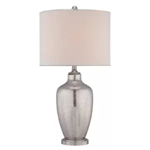 image of Table Lamp Glass Base Beige Linen Shade Silver Trim Mercury Glass LED E27 100W