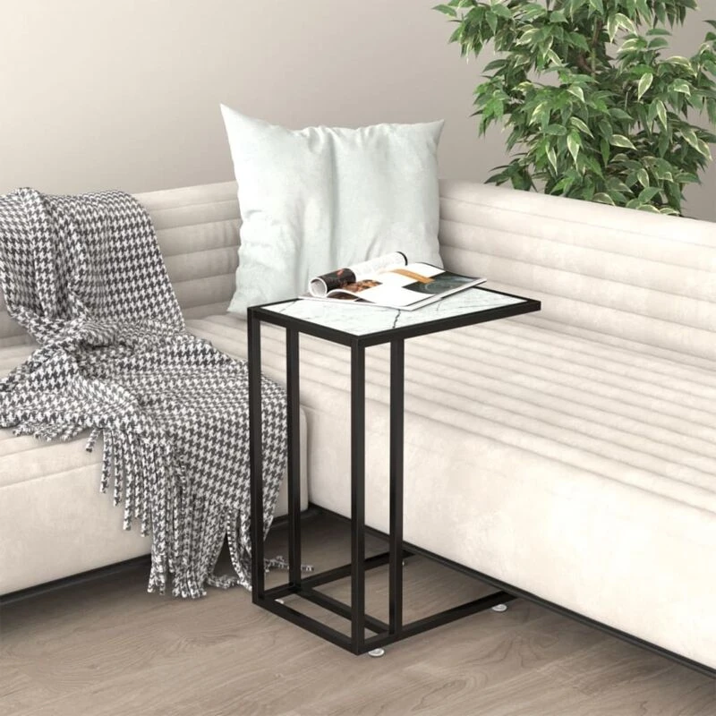 Image of VIDAXL Computer Side Table White Marble 50x35x65cm Tempered Glass Vidaxl 8720286462492