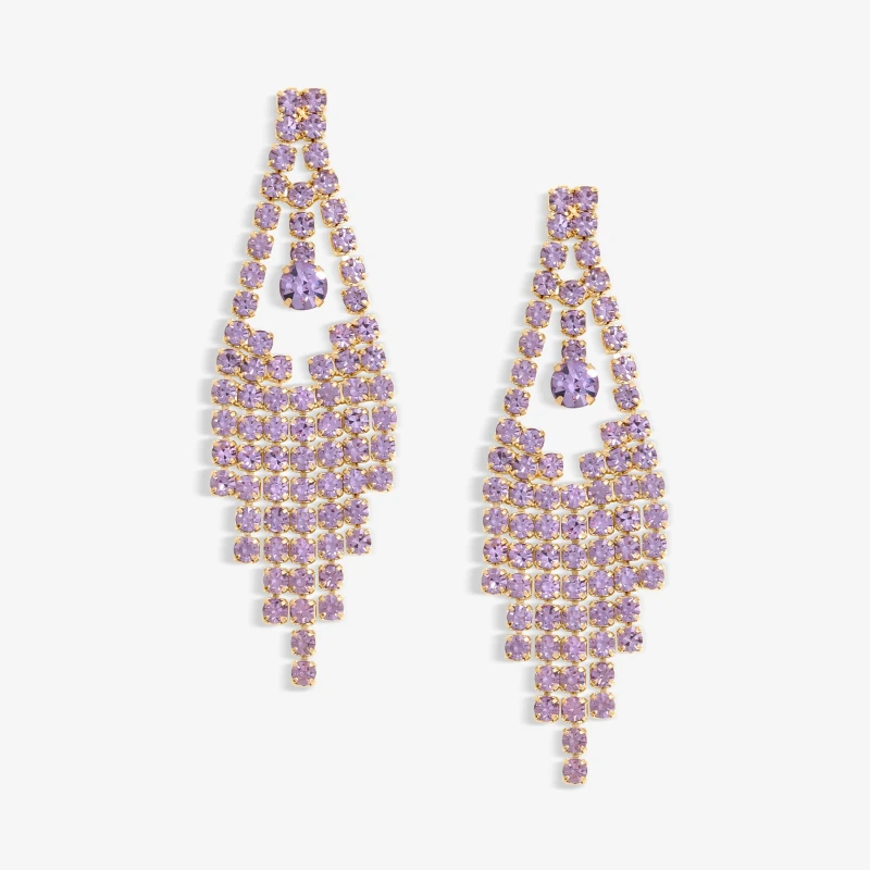 Image of Jon Richard Hematite Plate Amethyst Diamante Earrings Silver