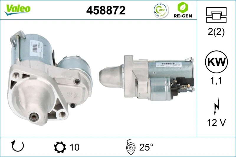 Image of VALEO 458872 Starter motor VALEO RE-GEN REMANUFACTURED 1,1kW, 12V, Number of Teeth: 10 Starter (2)