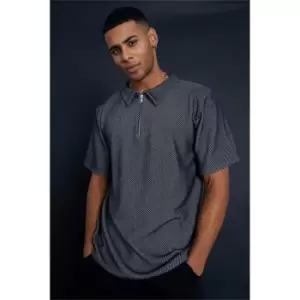 image of I Saw It First Navy Jacquard Short Sleeve Polo - Blue