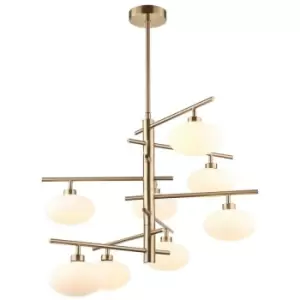 image of Netlighting Modern Hanging Pendant Brass 8 Light with White Shade, G9