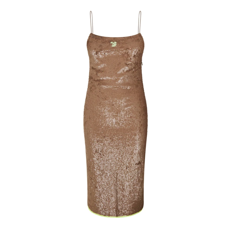 Image of Off White Womens Sequin Evening A Line Dress Camel/Yellow female 6 (2XS)