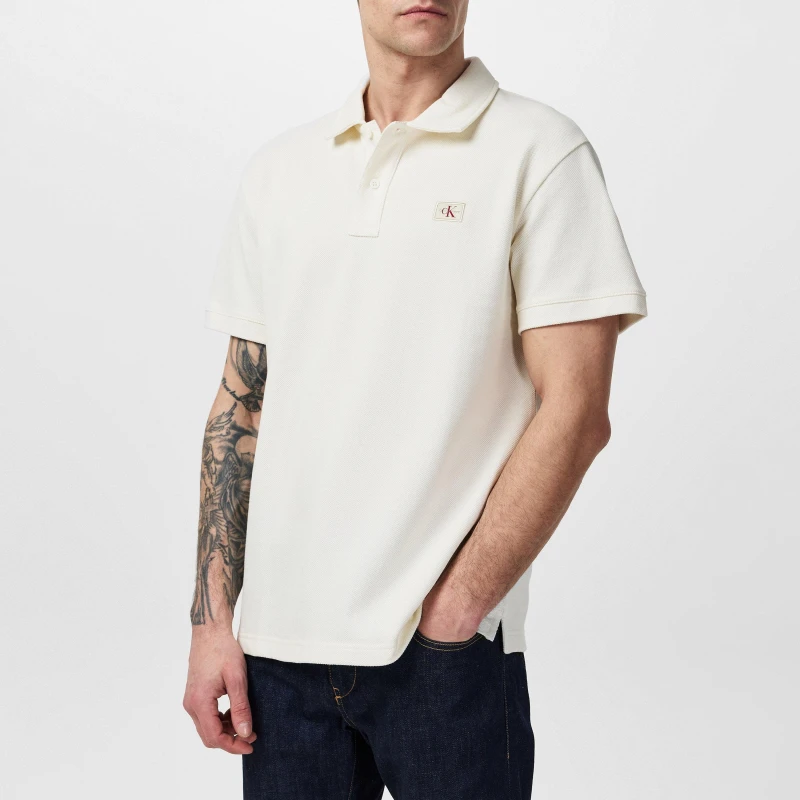 Image of Calvin Klein Jeans WOVEN LABEL POLO - Beige Beige S