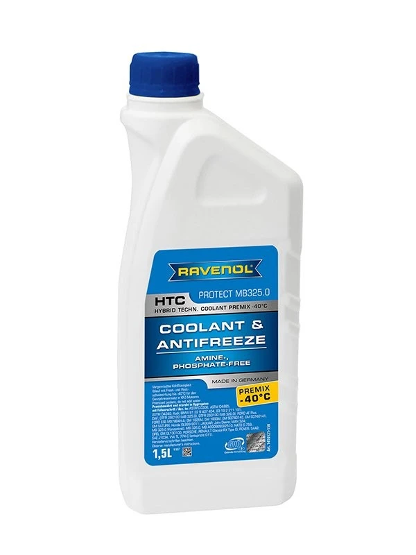Image of RAVENOL 1410121-150-01-999 Antifreeze RAVENOL HTC Premix -40°C Protect MB 325.0 blue, VW TL 774-C, Capacity: 1,5l Antifreeze (1602)