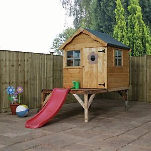 image of Mercia 10 x 5ft Wooden Snug Playhouse with Tower & Slide