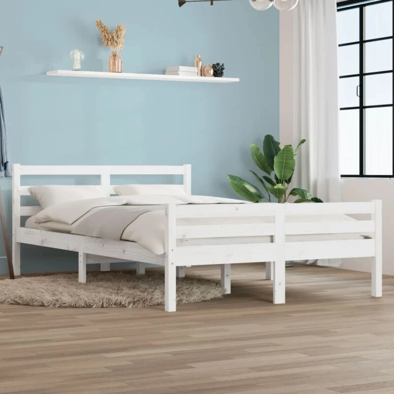 Image of VIDAXL Bed Frame without Mattress White Solid Wood 135x190cm Double Double vidaXL 8720286997406