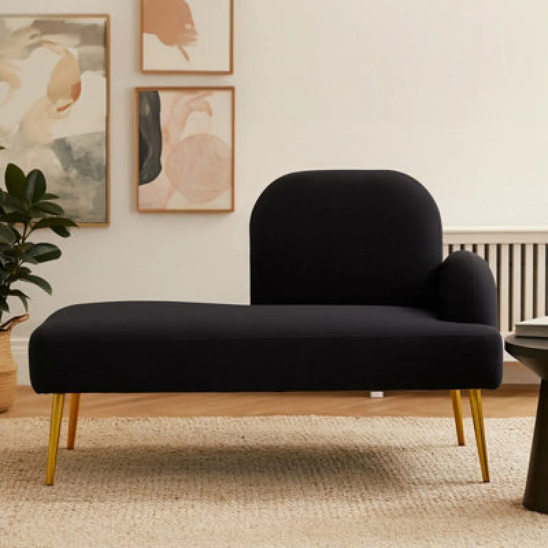 Image of Premier Housewares Comfortable Left Arm Grey Chaise Lounge, Contemporary Chaise Couch, Elegant Grey Upholstered Lounge Sofa Black