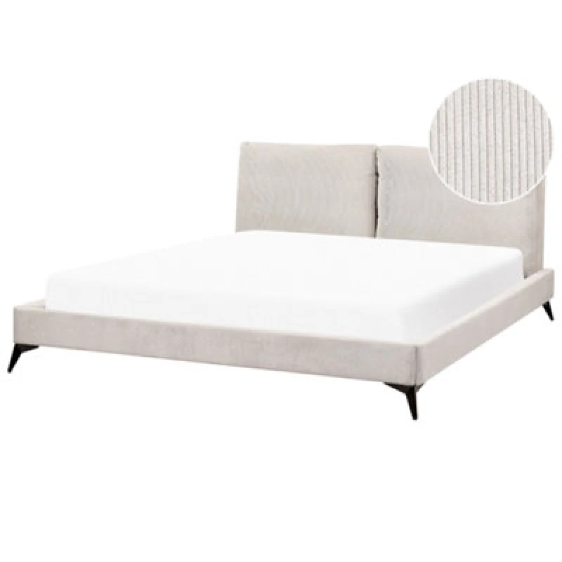 Image of Beliani Bed Corduroy Melle 180 X 200 Cm (Eu Super King) Light Beige