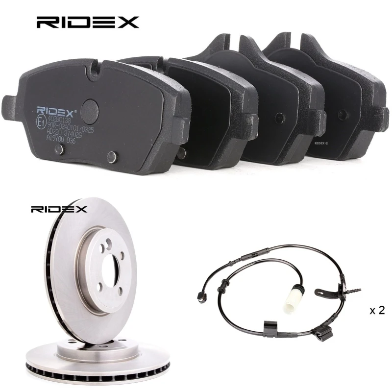Image of RIDEX 3405B3379 Brake disc and pads set Front Axle, Brake Disc Type: Vented, prepared for wear warning indicator Brake Set,disc brakes (3405)