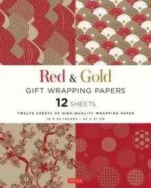 Image of Red and Gold Gift Wrapping Papers : 12 Sheets of High-Quality 18 x 24" Wrapping Paper
