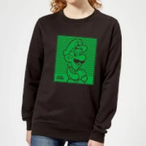 image of Nintendo Super Mario Luigi Retro Line Art Womens Sweatshirt - Black - 5XL