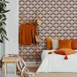 Fresco Burnt Orange Retro Ogee Geometric Wallpaper