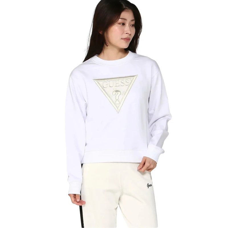 Image of Guess Womens triangle fleece sweatshirt Guess Blanc Female S