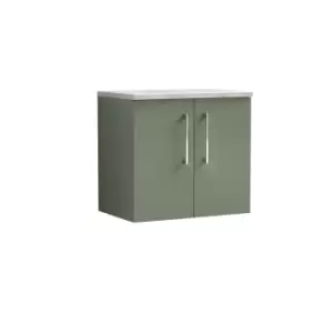 Image of Nuie Arno 600mm Wall Hung 2 Door Vanity & Bellato Grey Laminate Top Satin Green