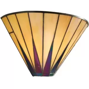 image of Tiffany Glass LED Wall Light - Geometric Design - Matt Black Finish - Dimmable