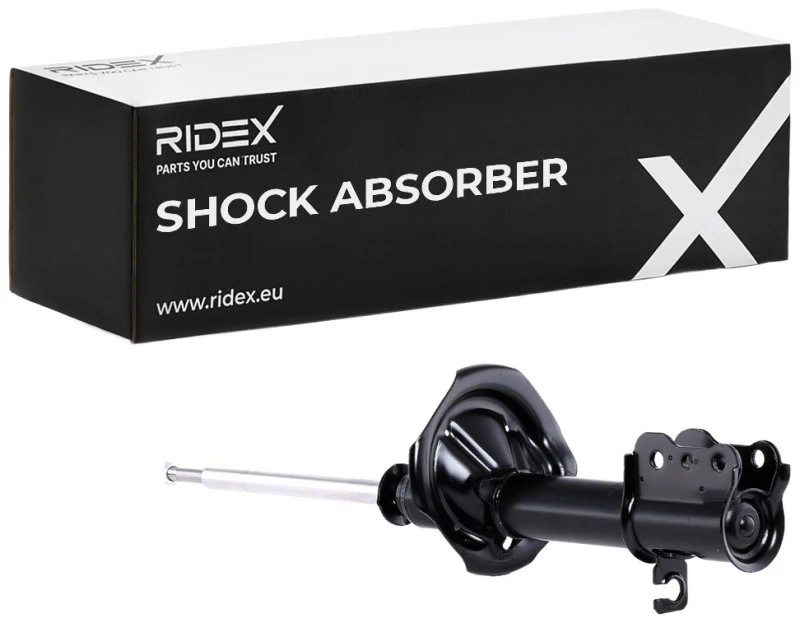 Image of RIDEX 854S0415 Shock absorber Rear Axle Left, Gas Pressure, Twin-Tube, Suspension Strut, Bottom Clamp Shock Absorber (854)