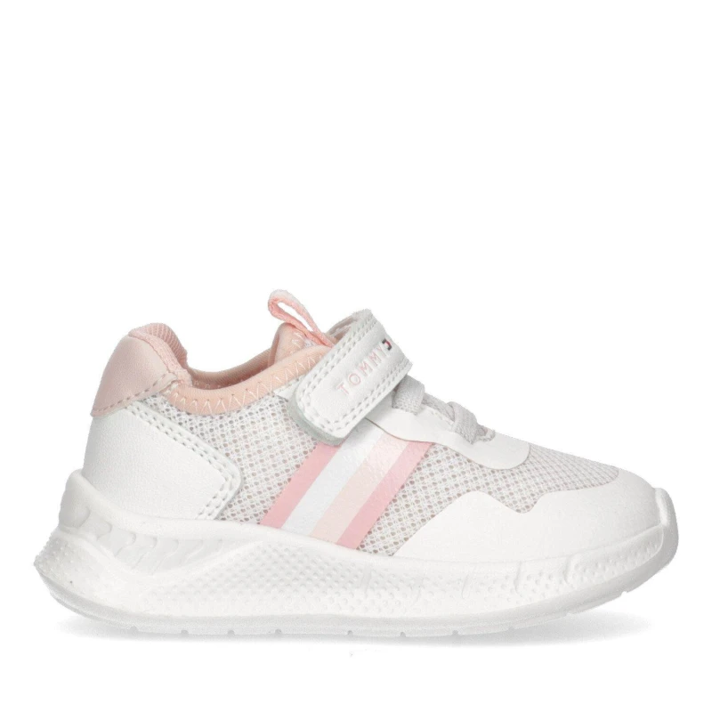 Image of Tommy Hilfiger Stripe Low Trainers Juniors White/Pink 134 female C10 (28)