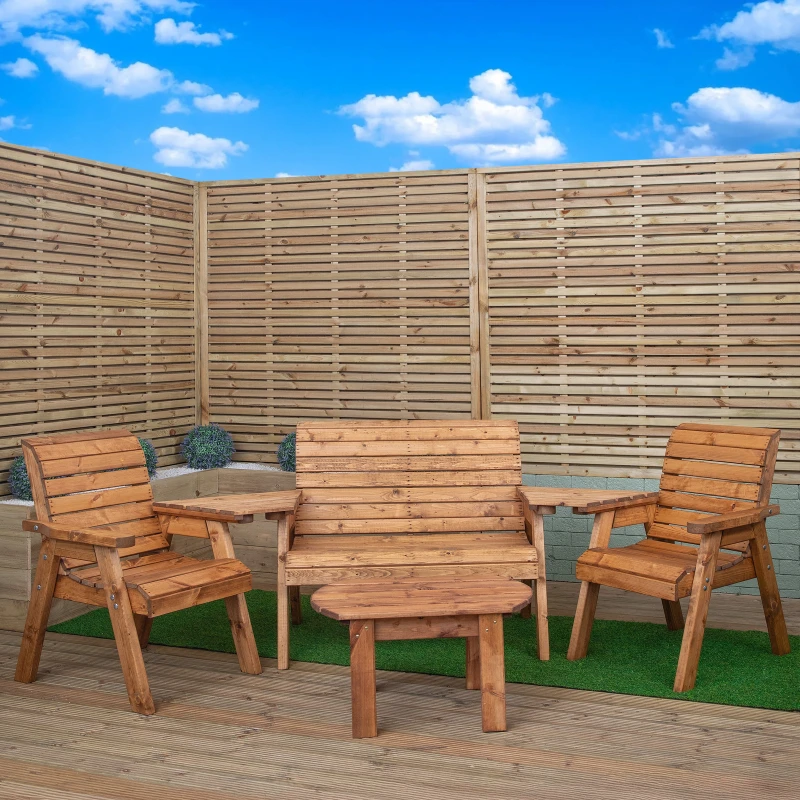 Image of 4 Seater Chunky Wooden Garden Furniture Set with Coffee Table