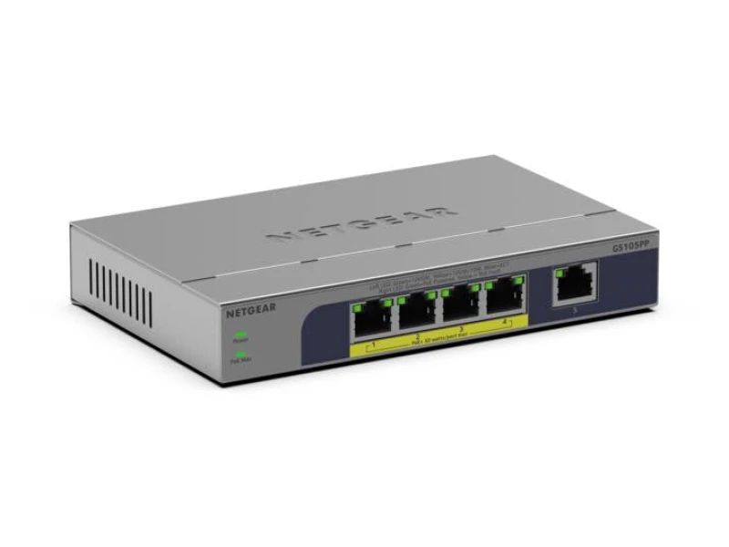 Image of Netgear Netgear GS105PP Unmanaged Gigabit Ethernet (10/100/1000) Power over Ethernet (PoE) Desktop/Wall-Mounting Grey GS105PP-300EUS