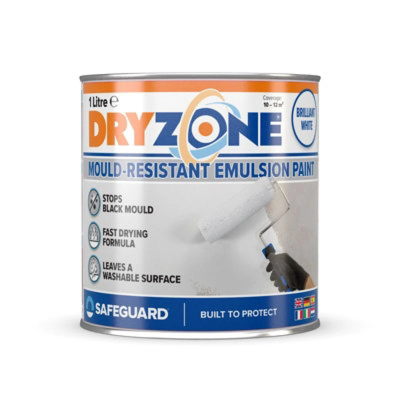 Image of Dryzone Anti Mould Paint (1L, White) - 5 Years Resistant Against Black Mould Growth On Walls And Ceiling. 10M² - 12M² Coverage