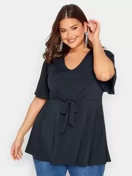 Image of Yours Front Wrap Angel Sleeve Ity Top - Blue Size 18, Women